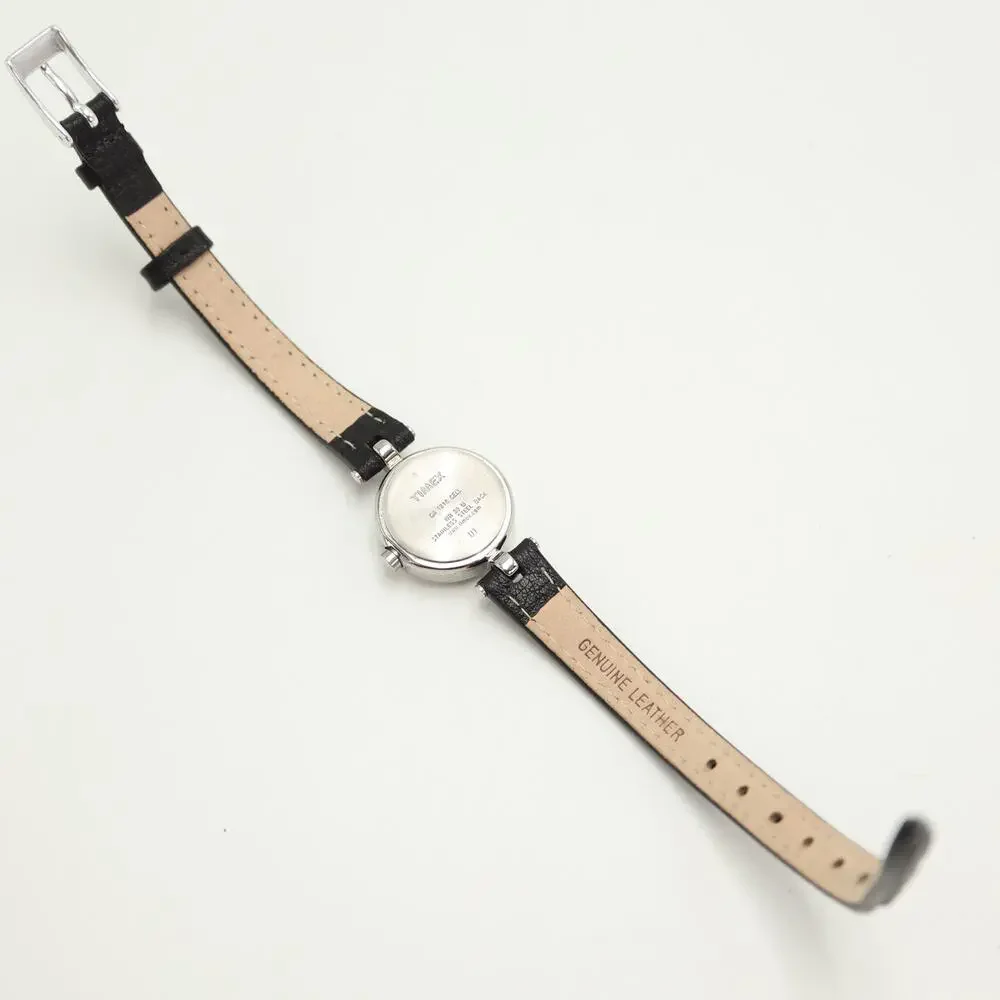 Timex Indiglo Petite 21mm Silver Tone Womens Watch Black Leather w New Battery